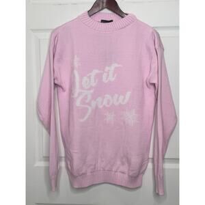 PrettyLittleThing LET IT SNOW Pink Knit Sweater Top Holiday Size 14 NEW